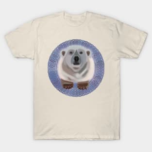 Polar Bear on blue circular pattern T-Shirt